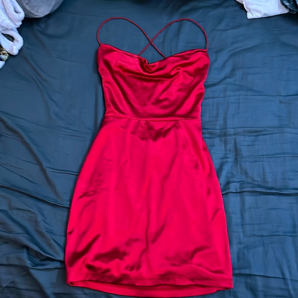 Red mini dress with strappy open back